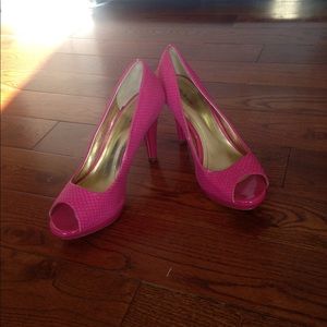 Pink Faux Alligator Skin Heels
